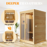 Tehanld Far Infrared Wooden Sauna Low EMF- 2 Person Personal Sauna for Home Use, Full Spectrum Infrared Sauna, Dual Tempered Glass & Bluetooth Speakers - Indoor Sauna 2000W, Natural Wood Tehanld