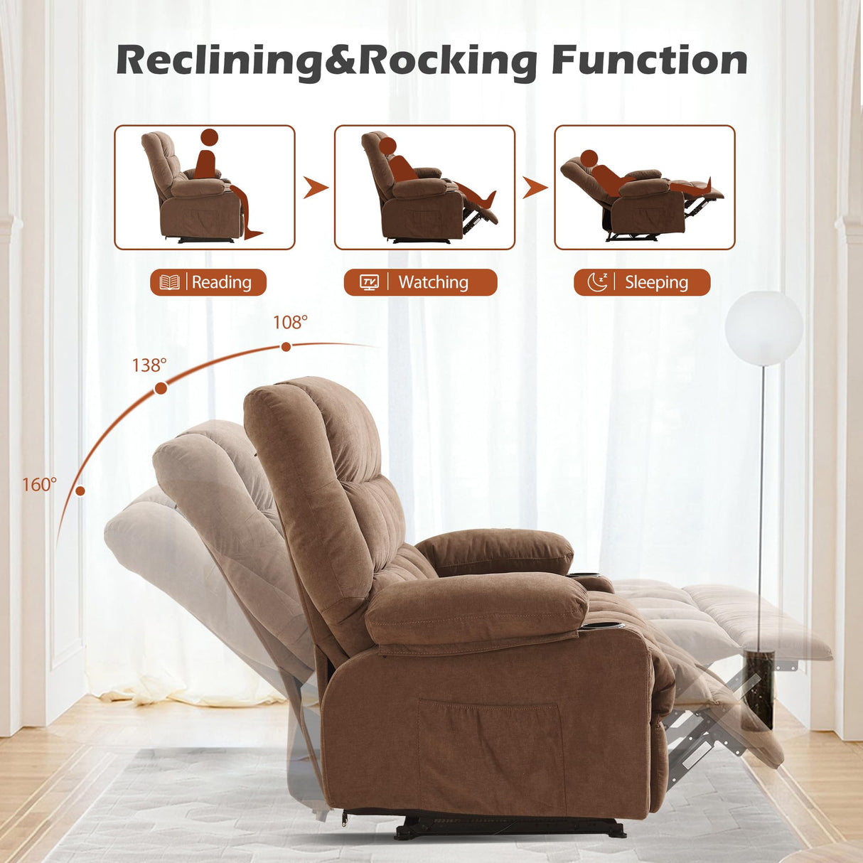 BOSMILLER Reclining Loveseat with Cup Holders for Living Room 2 Seat Manual Loveseat Recliner with Side Pocket BOSMILLER