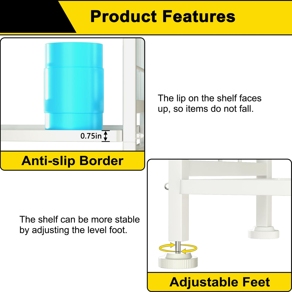 GIOTORENT 5-Wire Standing Storage Shelves, Metal Shelving Unit Pantry Rack for Laundry Kitchen Bathroom Organizer(White) GIOTORENT