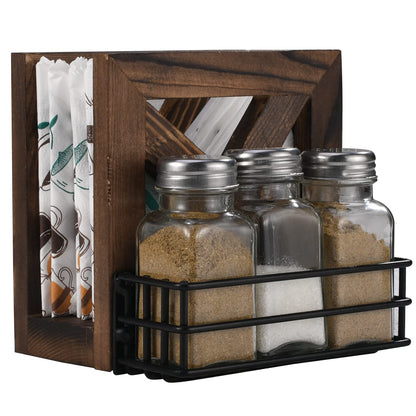 LIERONE Wooden Farmhouse Napkin Holder Rustic Napkin Holder for Salt and Pepper Shakers for Kitchen (brown)