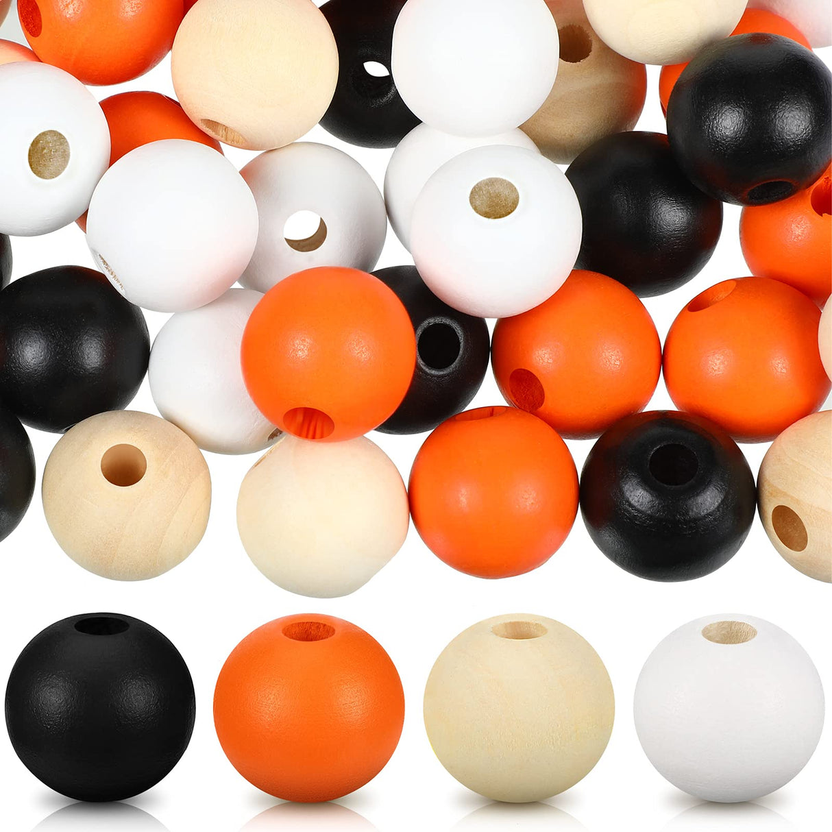 160 Pieces Wood Bead for Craft Halloween Natural Wooden Beads Rustic Farmhouse Handmade Polished Spacer Boho Bead Colorful Bead for Halloween Garlands DIY (Stylish Colors) Jetec