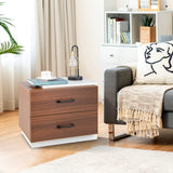 Giantex Modern Nightstand Set of 2 with 2 Drawers, Rustic Walnut Wood Grain Bedside Table with White L Shape Unique Design, Vertical Wooden End Table for Bedroom, Walnut & White (2) Giantex