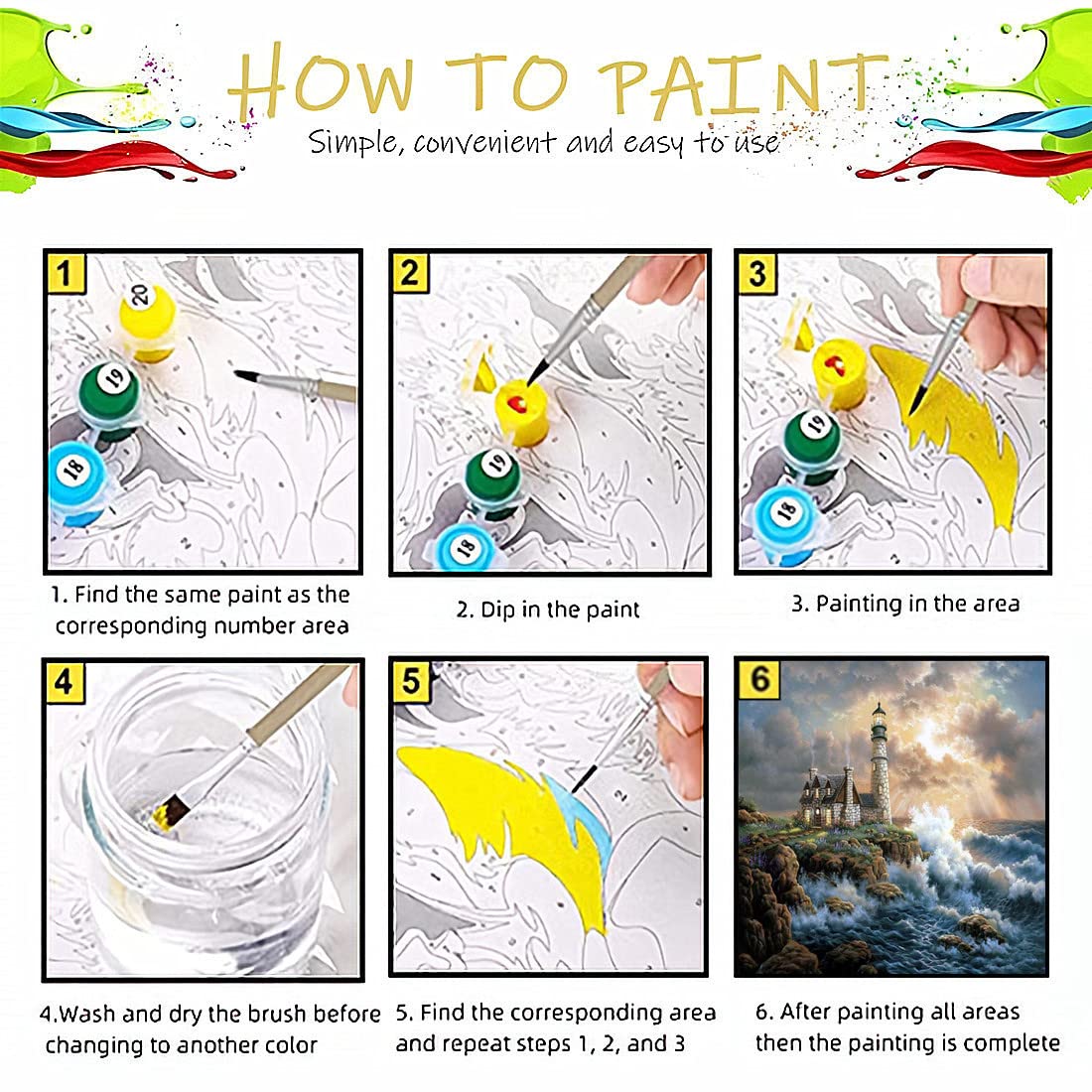 koemhxb Large Paint by Number for Adults(24x16 inch),Lighthouse Paint by Numbers Kits for Adults Beginner,Lighthouse Painting by Numbers for Home Wall Decor koemhxb