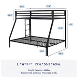 Allewie Metal Bunk Bed Twin Over Full Size for Junior & Adults with Ladder and Heavy Duty Guardrail, Small Space Saving Design for Bedroom Kid Room and Dorm, Black Allewie