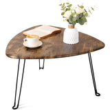 FEUFOAM Folding Coffee Table Triangle Designs Oval Coffee Tables Mid Century Wooden Triangular Accent Table with Metal Legs Foldable Industrial Sofa Center Table for Living Room Space Saving FEUFOAM