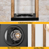 Roravilila Large Outdoor Wall Light 17" H Light Fixture with Cylindrical Clear Glass Modern Wall Sconce for Patio Porch Courtyard, E26 Base IP65 Waterproof, Rustic Wood Roravilila