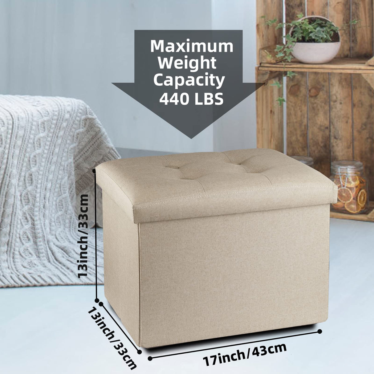 ALASDO Storage Ottoman Footrest Stool Small Ottoman with Storage Foldable Ottoman Foot Rest Footstool Bench for Living Room 17x13x13inches Beige ALASDO