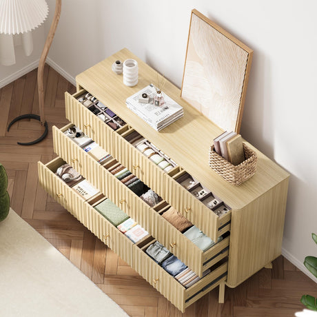 Curlaky Fluted 9 Drawer Dresser for Bedroom - 52.8" Modern Chests of Drawer for Storage, Curved Corner Design, Large Dressers for Closet, Wood Dresser Organizer for Bedroom, Living Room, Hallway Curlaky