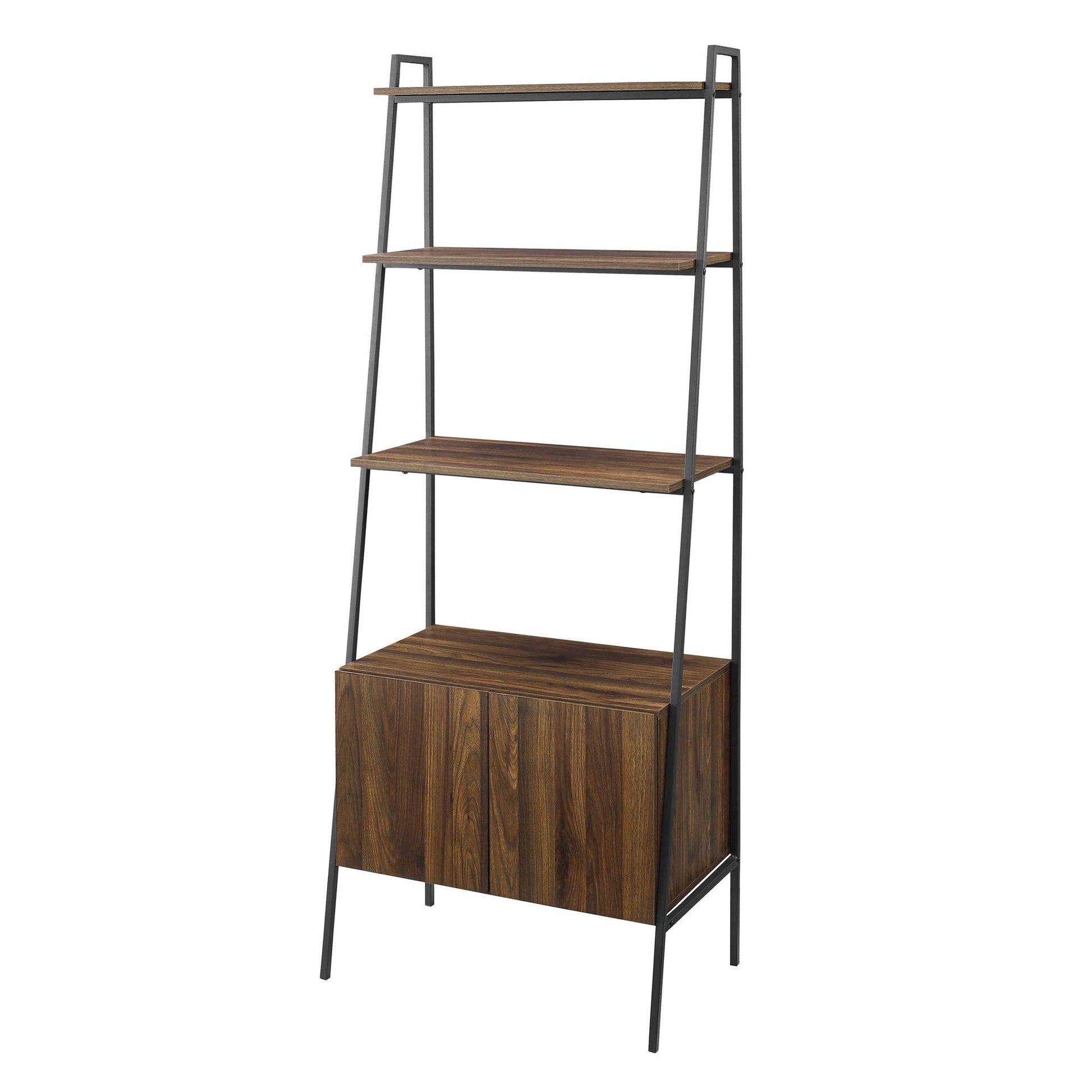 Industrial Dark Walnut Ladder Bookcase & Cabinet by Walker Edison - 72 Inch Home Office Workstation - WoodArtSupply