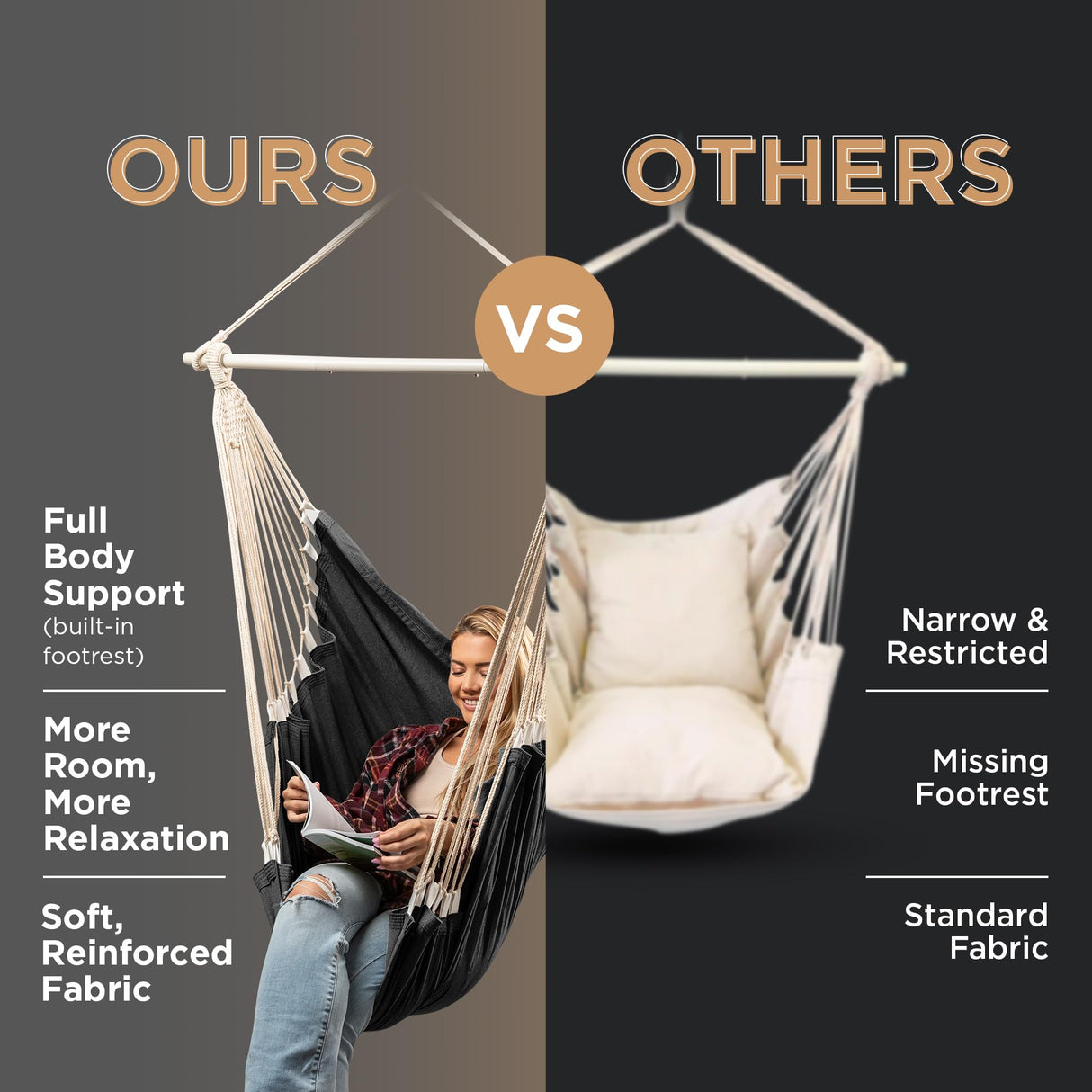 Indoor Hammock Chair Swing - Hanging Hammock Swing Chair - Indoor/Outdoor - Hanging Chairs for Bedroom, Patio, Porch, Swinging Chair Hammock for Adults - Built-In Footrest - Spacious Full Body Support EXTIRIO