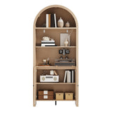 ChooChoo Arched Bookcase with Doors, 3-Tier Farmhouse Bookcase with Adjustable Shelf, Tall Arched Bookshelf for Office, Living Room, Natural ChooChoo