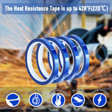 KIWIHUB 3 Rolls 10mm x33m(108ft) Heat Tape for Sublimation,Blue High Temperature Heat Resistant Tape,Heat Transfer Tape for Heat Press Vinyl,No Residue KIWIHUB