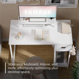 Pamray 39 Inch Computer Desk with Monitor Stand Small Home Office Desks with Non-Woven Storage Drawer for Bedroom Study Table Writing and Work Desk White,White Leg Pamray