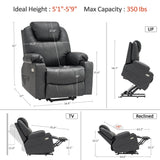 MCombo Electric Power Lift Recliner Chair Sofa with Massage and Heat for Elderly, 3 Positions, 2 Side Pockets, and Cup Holders, USB Ports, Faux Leather 7040 (Grey, Medium) MCombo
