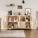 GarveeHome Sideboard Buffet Cabinet with 4 Glass Doors, 55" Buffet Table Coffee Bar Wine Bar Display Cabinet for Kitchen Dining Room, Living Room (Natrual, Glass with 4 Doors) GarveeHome