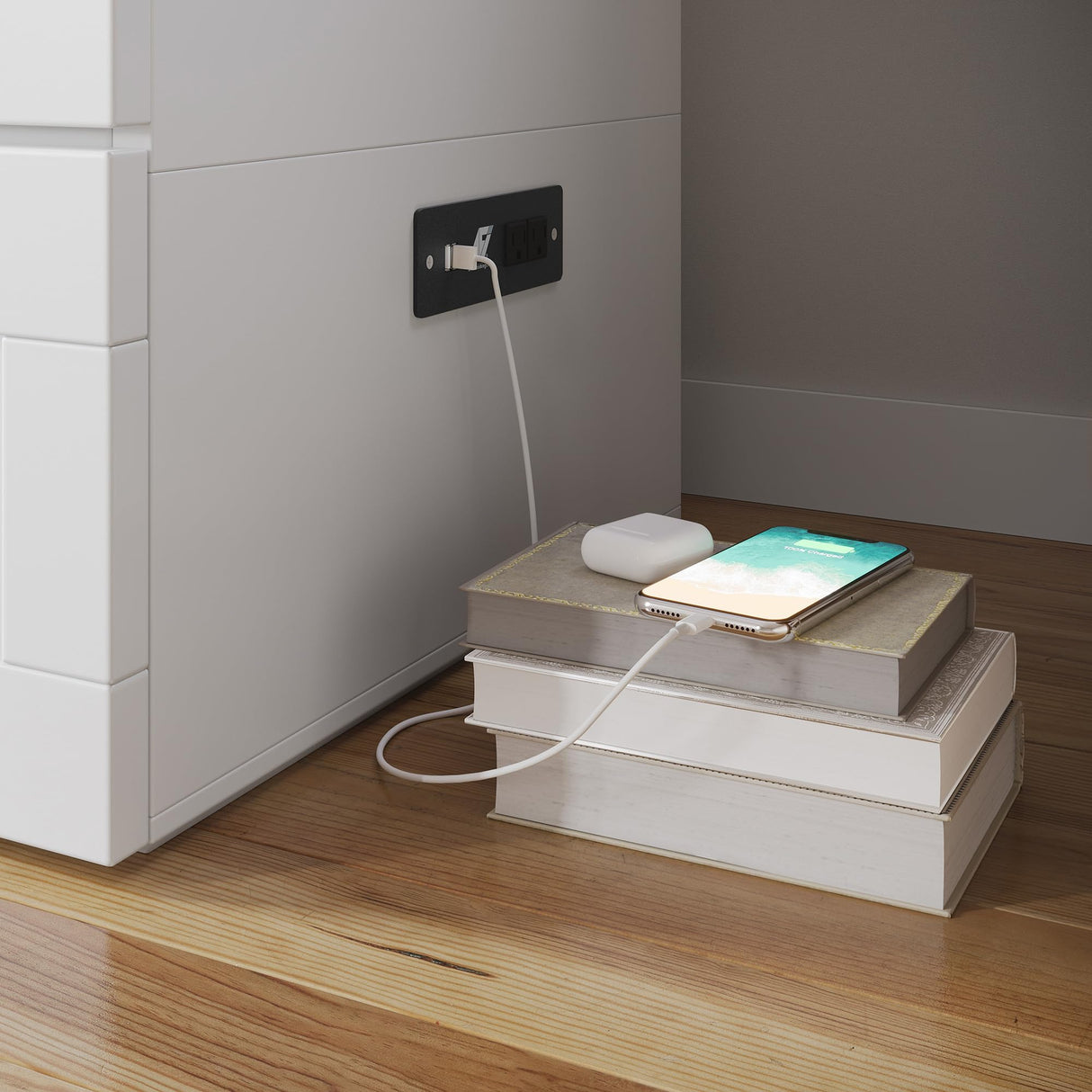 AFI, Southampton Murphy Bed Chest Full with 6" Mattress, Built-in USB Charger & Storage Drawer, White AFI