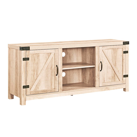Walker Edison Georgetown Modern Farmhouse Double Barn Door TV Stand for TVs up to 65 Inches, 58 Inch, White Oak Walker Edison