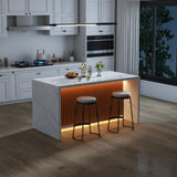 63" Large Imitation Marble Dining Table for 4-6 People, Island Table with LED Lights, Mordern Marble Stripes Kitchen Dining Table with Grille design for Dining Room, Home, Office, Living Room（White） Gyfimoie