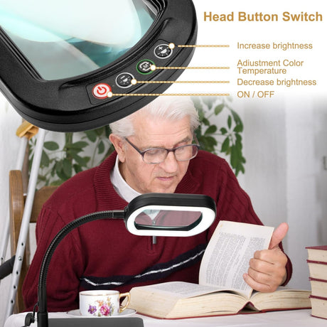 Veemagni 10X Rectangle Magnifying Glass with Light and Stand, Flexible Gooseneck LED Lighted Desk Lamp, 5 Color Modes Stepless Dimmable, Hands Free Magnifier for Reading Crafts Painting Close Work Veemagni