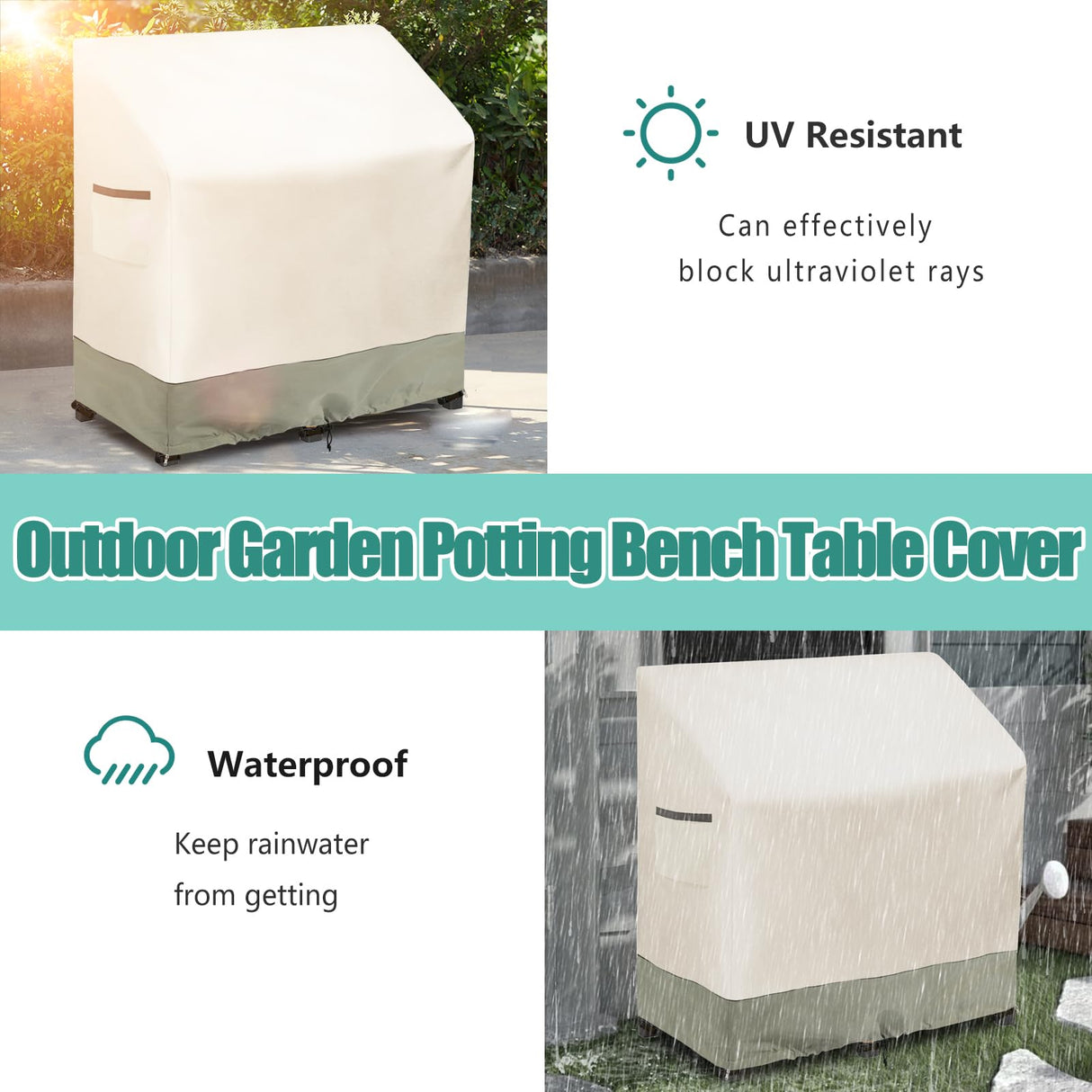 Osileyo Outdoor Garden Potting Bench Table Cover with Split Zipper,Heavy 600D Duty Waterproof Anti-UV All Weather Protection,47" x 20" x 47" -Beige Osileyo