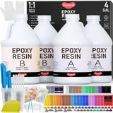 Smallbudi 4 Gallon Epoxy Resin Kit for Beginners, Resin Kit with 72 Mica Powder, Foil Flakes, Measuring Cups, Sticks - Resin Epoxy for Casting, Coating, Art Craft, River Table, DIY Resin Coasters Smallbudi