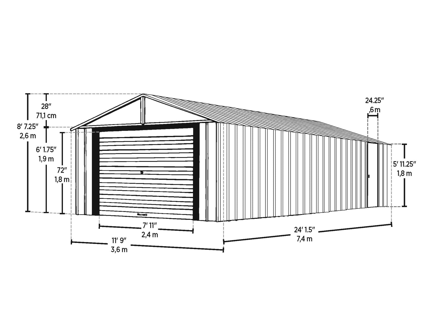 Arrow Shed 12' x 24' Murryhill Garage Galvanized Steel Extra Tall Walls Prefabricated Shed Storage Building, 12' x 24', Flute Gray - WoodArtSupply