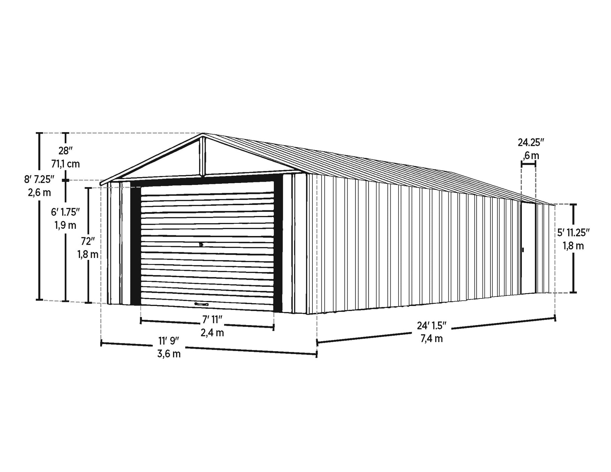 Arrow Shed 12' x 24' Murryhill Garage Galvanized Steel Extra Tall Walls Prefabricated Shed Storage Building, 12' x 24', Flute Gray - WoodArtSupply