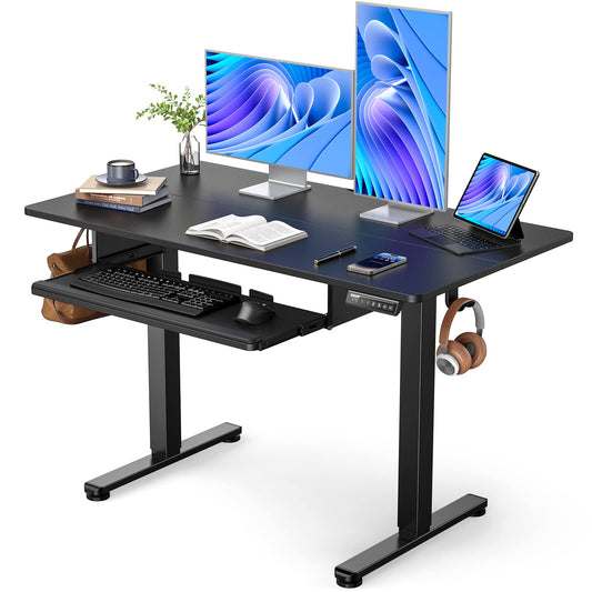 ErGear Electric Standing Desk with Full Size Keyboard Tray, Adjustable Height Sit Stand Up Desk, Home Office Desk Computer Workstation, 48x24 Inches, Black - WoodArtSupply