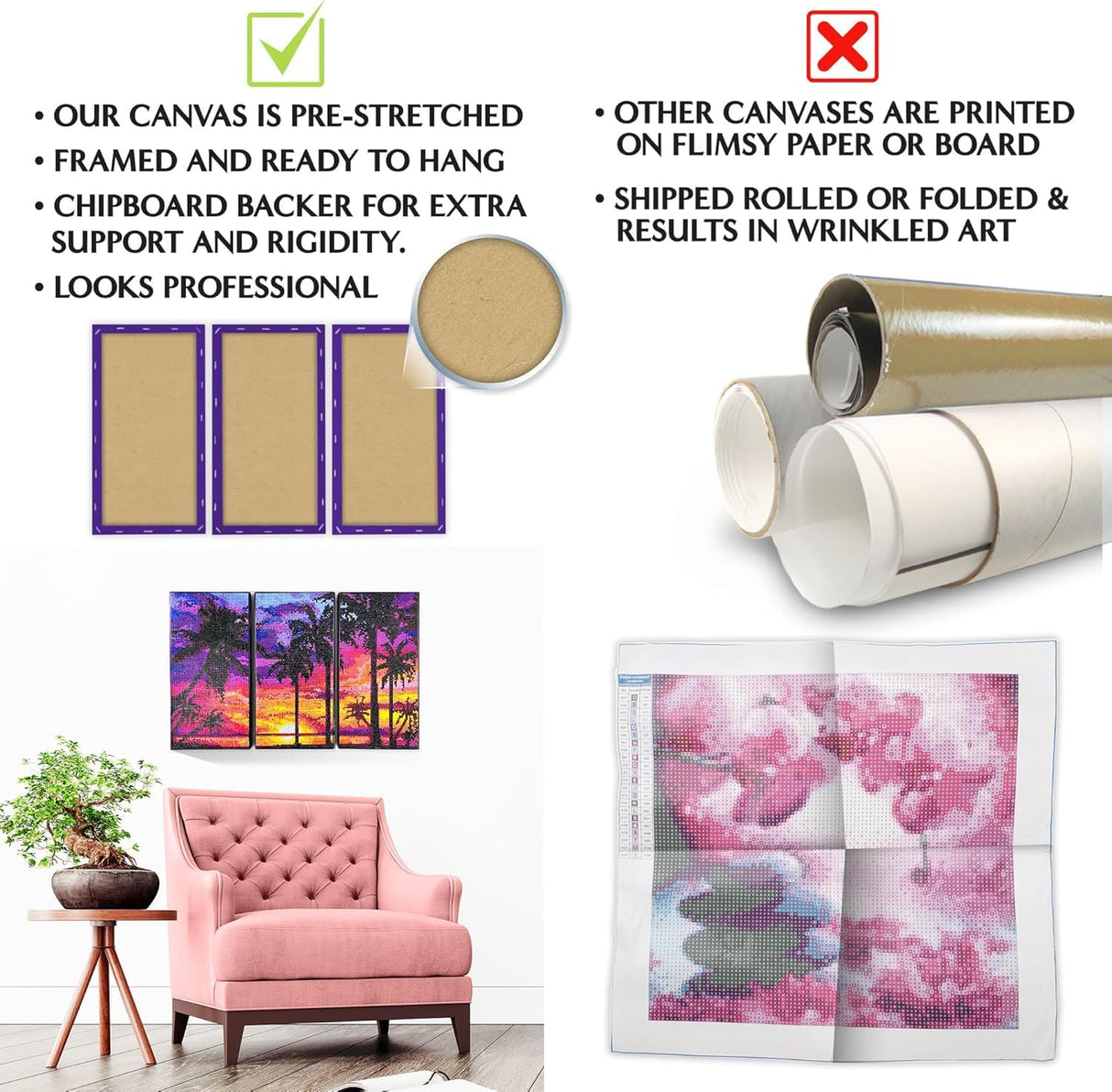 ArtSkills Diamond Painting Kit, Diamond Art Ready to Hang Framed Canvas with Storage and Accessory Kit, Enchanted Butterflies, 3 Stretched Canvas Panels, 14” x 7” Each ArtSkills