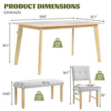 Merax 6 Piece Solid Wood Dining Table Set for 6, Rustic Farmhouse Rectangular with 4 Upholstered Wooden Chairs and 1 Bench, Kitchen Room, Natural Wood Wash Merax