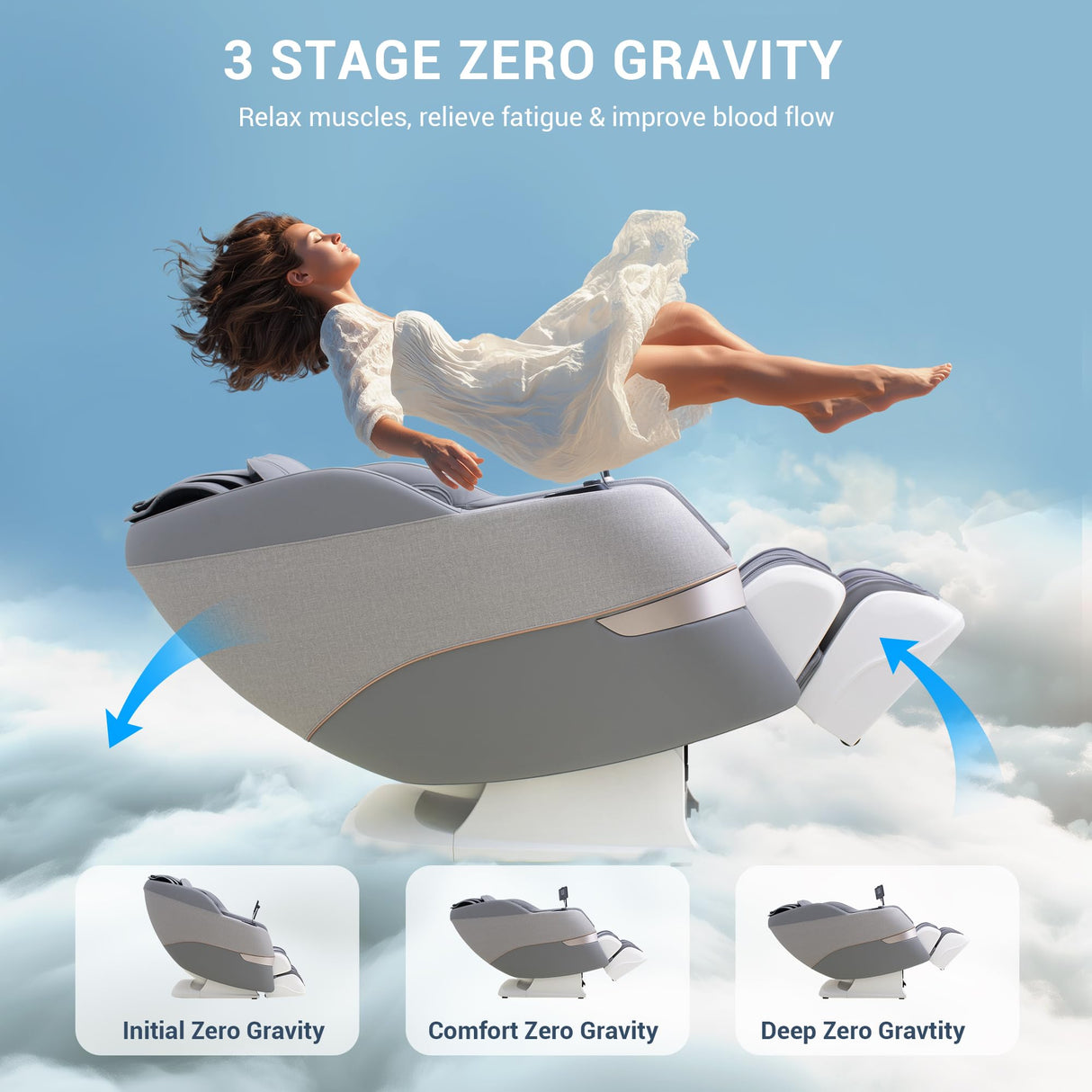 MYNTA Massage Chair Full Body, 170° Flexible SL Track Shiatsu 3D Massage Chairs with Zero Gravity, Bluetooth Speaker, Airbags & Heating, MC1650(Grey) MYNTA