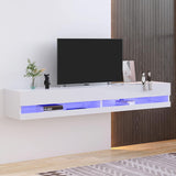 St.Mandyu Floating TV Stand for TVs Up to 85 inch,71'' Modern Entertainment Center with LED Lights and Power Outlets,Wall Mounted Media Console Hanging TV Shelf(White) St.Mandyu