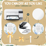 Vercraft Sublimation Fans Blank Bulk Fans Handheld Set Double Sided Sublimation Fans Includes Blank White Cardstock Handle Sticks Gold Bow for Wedding Baby Shower Party Supplies DIY(25 Pcs) Vercraft