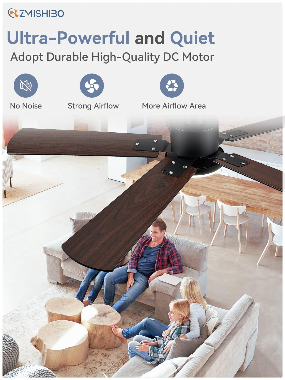 ZMISHIBO 2 Pack 52" Ceiling Fans with Lights, Black Modern Ceiling Fan with Remote, Farmhouse Indoor Ceiling Fan with Dual Finish Blades, Quiet & Strong Motor, Bright LED Light. ZMISHIBO