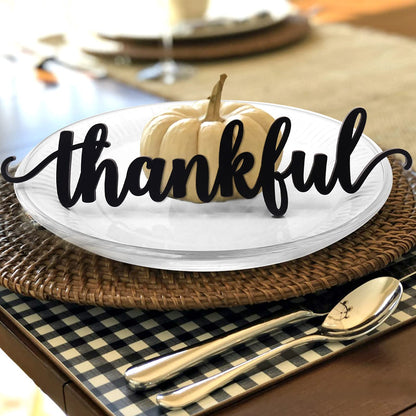 Thanksgiving Black Wooden Table Word Place Setting 5PCS Thankful Grateful Blessed Gather Home Tablescape Words Laser Cut Wood Plate Letter Sign Farmhouse Table Signs Decor Holiday Place Cards - WoodArtSupply