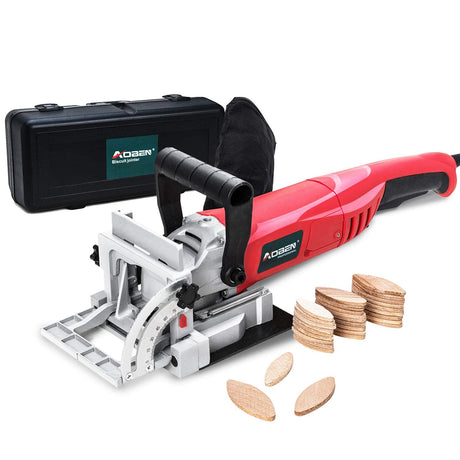 AOBEN Biscuit Cutter Plate Joiner 8.5 Amp With No. 0 Wood(30 Pcs) No. 10 Wood(30 Pcs) No. 20 Wood(50 Pcs), 4" Tungsten Carbide Tipped Blade, Adjustable Angle And Dust Bag AOBEN