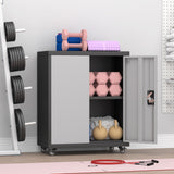 GREATMEET Metal Storage Cabinet with Locking Doors,Steel Storage Cabinet with Wheels Suit for Home Office with 1 Adjustable Shelf for Files, Black&Grey GREATMEET