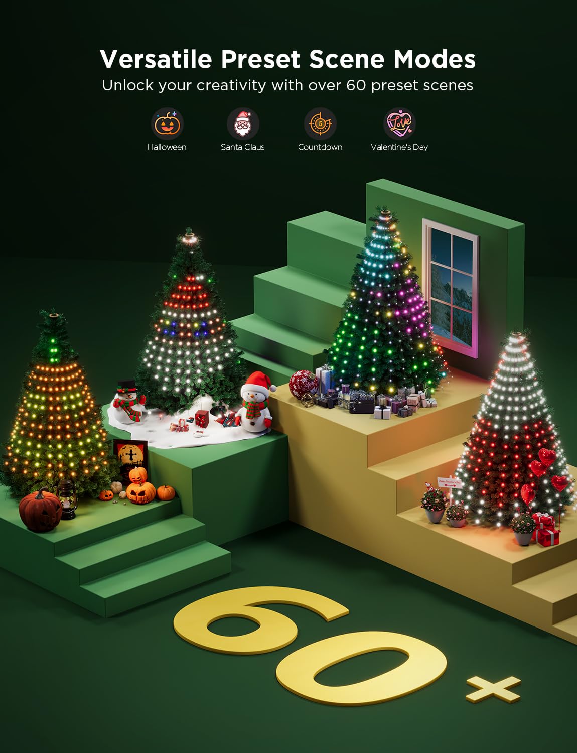 Govee Christmas Tree Lights, Smart RGBIC 480 LEDs Christmas Lights Outdoor, 6.6ft × 24 String Lights for Holiday Decor, IP65 Waterproof, Music Sync, Voice Control, 60+ Scene Modes, Green Wire Govee