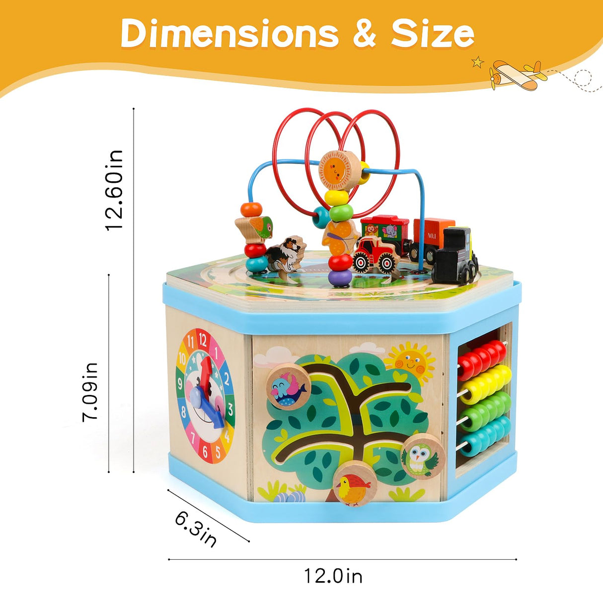 Wooden Activity Cube 9-in-1 Montessori Toys for 1+ Year Old Boys Girls Educational Learning Toys for Toddlers Age 1-2 One Year Old First Birthday Gift Bead Maze Magnetic Trains Track Shape Sorter FOPNETS