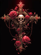 5D Skull Diamond Art Kits for Adults, Cross Diamond Painting Kits for Beginners, Gothic DIY Full Round Drill Diamond Dots Gem Art Crafts for Adults, Home Wall Halloween Decor Gifts, 12x16 Inch PINFFSHU