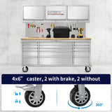CHETTO C 72 inch Tool Chest Rolling Tool Box Large Tool Cabinet with 15 Storage Drawers Wheels 3 Upper Cabinet SS-Pegboard Workbench Stainless Steel CHETTO C