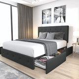 Allewie Dark Grey Upholstered Queen Size Platform Bed Frame with 4 Storage Drawers and Adjustable Headboard Allewie