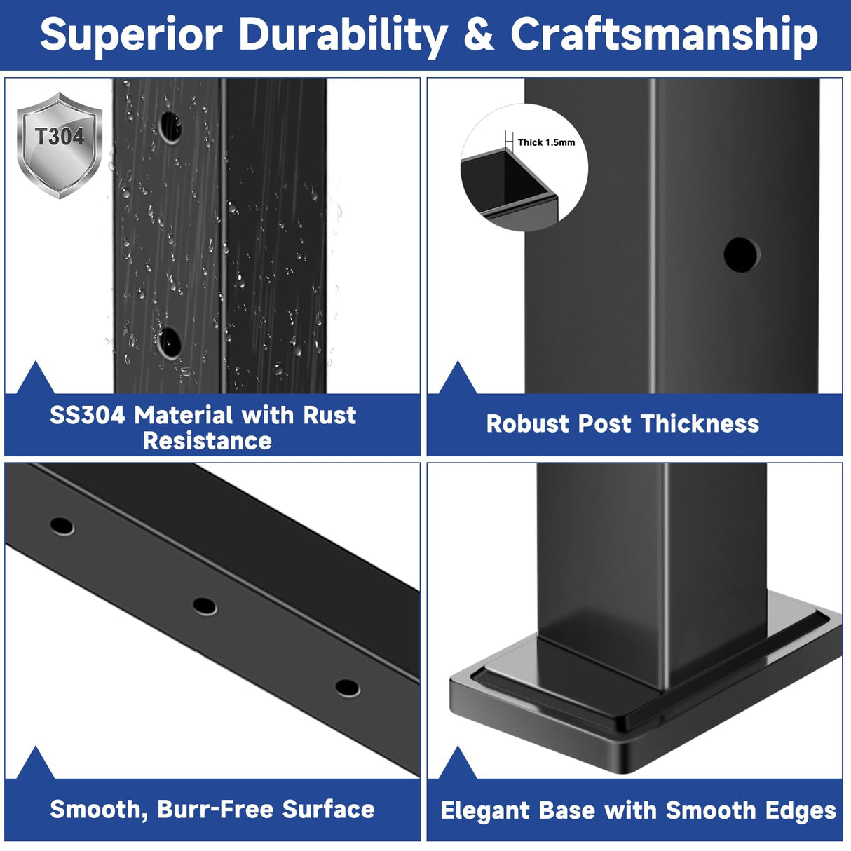 Gyykzz 42" Cable Railing Post 2 Pack, Matte Black Stainless Steel T304 Level Drilled Railing Posts for Cable Railing Kit System, Flat Top Heavy-Duty Deck Post for Indoor Outdoor with Cable Grommets Gyykzz