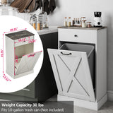 Bocarali Tilt Out Trash Cabinet, 10 Gallon Wood Free Standing Laundry Sorter Trash Can with Drawer, Kitchen Garbage Can Recycling Bin Cabinet for Living Room Bathroom, White Bocarali