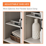 WAMPAT 4-Door Farmhouse TV Stand for TVs Up to 75 inch, Glass and Wood Universal TV Stand with 4 Storage Cabinets, White Entertainment Center for 32-75 inch TV Console Table，White WAMPAT