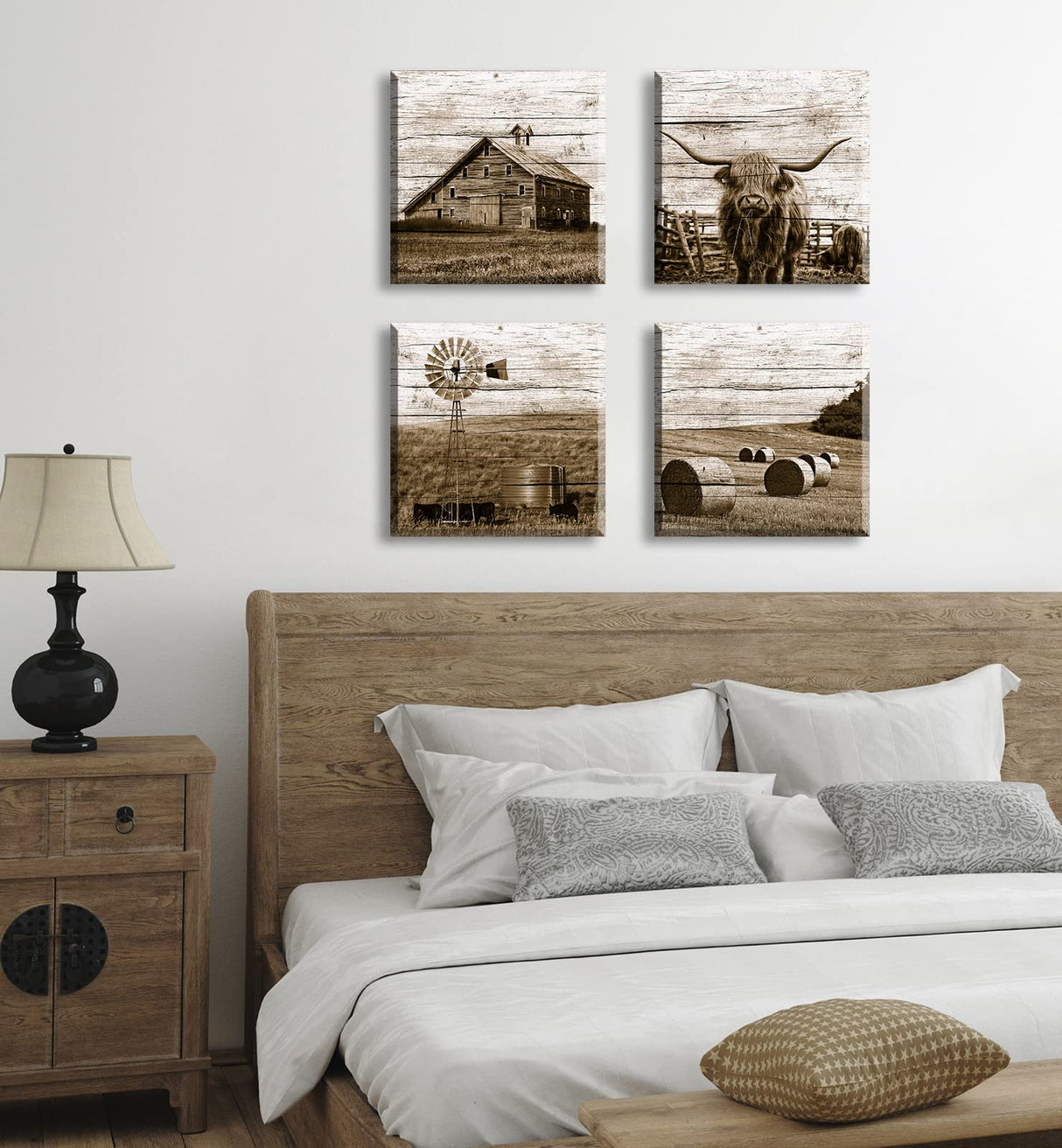 DJSYLIFE Western Decor Farmhouse Wall Decor Highland Cow Wall Art Rustic Painting Poster for Men's Bedroom Office Canvas Printed Poster Home Decoration Artwork 12" Wx12 Hx4 DJSYLIFE