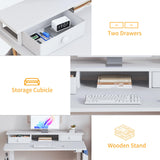 White Electric Standing Desk with Drawers - 40 Inch Small Standing Desk with Shelf Monitor Stand Storage Height Adjustable for Home Office, Study Writing Girls Computer Sit Stand Desks for Bedroom KLUVIS