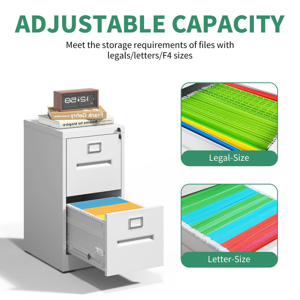 VIYET 2 Drawer File Cabinet,Metal Filing Cabinets with Lock,White Vertical File Cabinet for Home Office,Heavy Duty Metal Storage Cabinet for A4/Letter/Legal Size File,Assembly Required VIYET