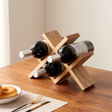 TREOAKWIS Wine Rack Countertop Oak Solid Wood Wine Organizer Rack 4 Bottles Holder for Wine, Drinks, Beer, Suit for Home, Bar, Kitchen,Cellar Basement,Oak TREOAKWIS