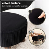 LUE BONA Small Curved Foot Stool with Handle, Black Velvet Footstool and Ottomans, Modern Foot Rest with Wooden Legs, Step Stool with Padded Seat for Couch, Living Room LUE BONA